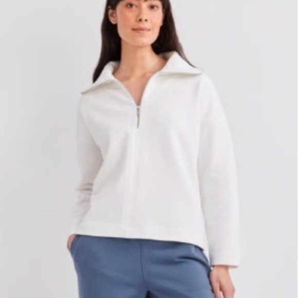 Haven Well Within- Half Zip Cotton White Sweatshirt - Picture 1 of 9
